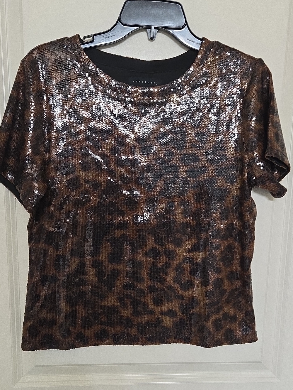 Sanctuary Brown Sequin Leopard Short Sleeve Tee